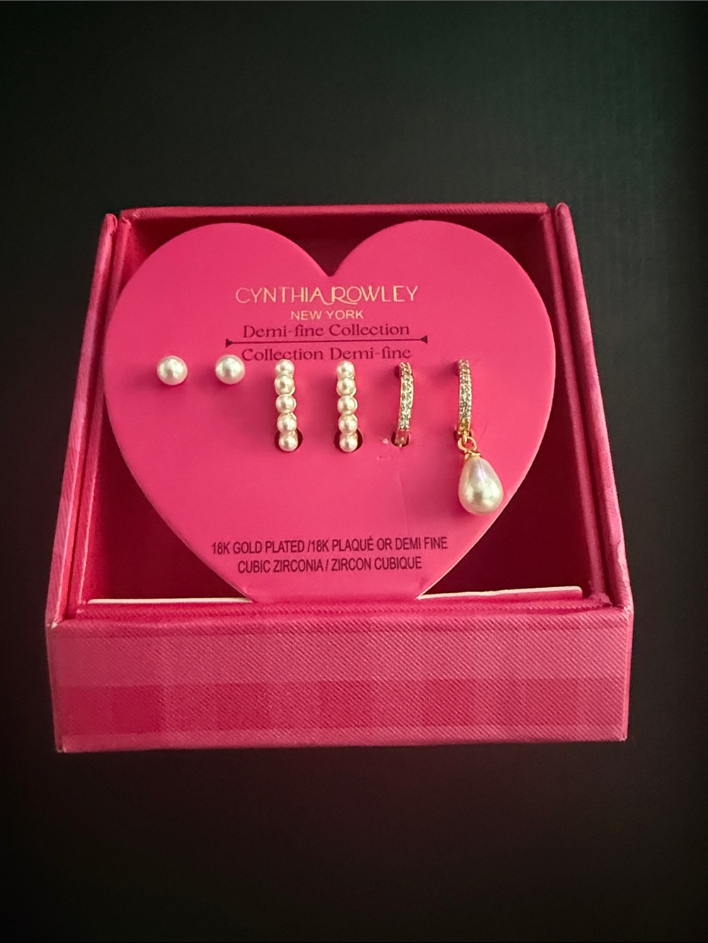 Buy 2 for 10$ Cynthia Rowley Pink and Gold Pearl & Crystal Earring Set